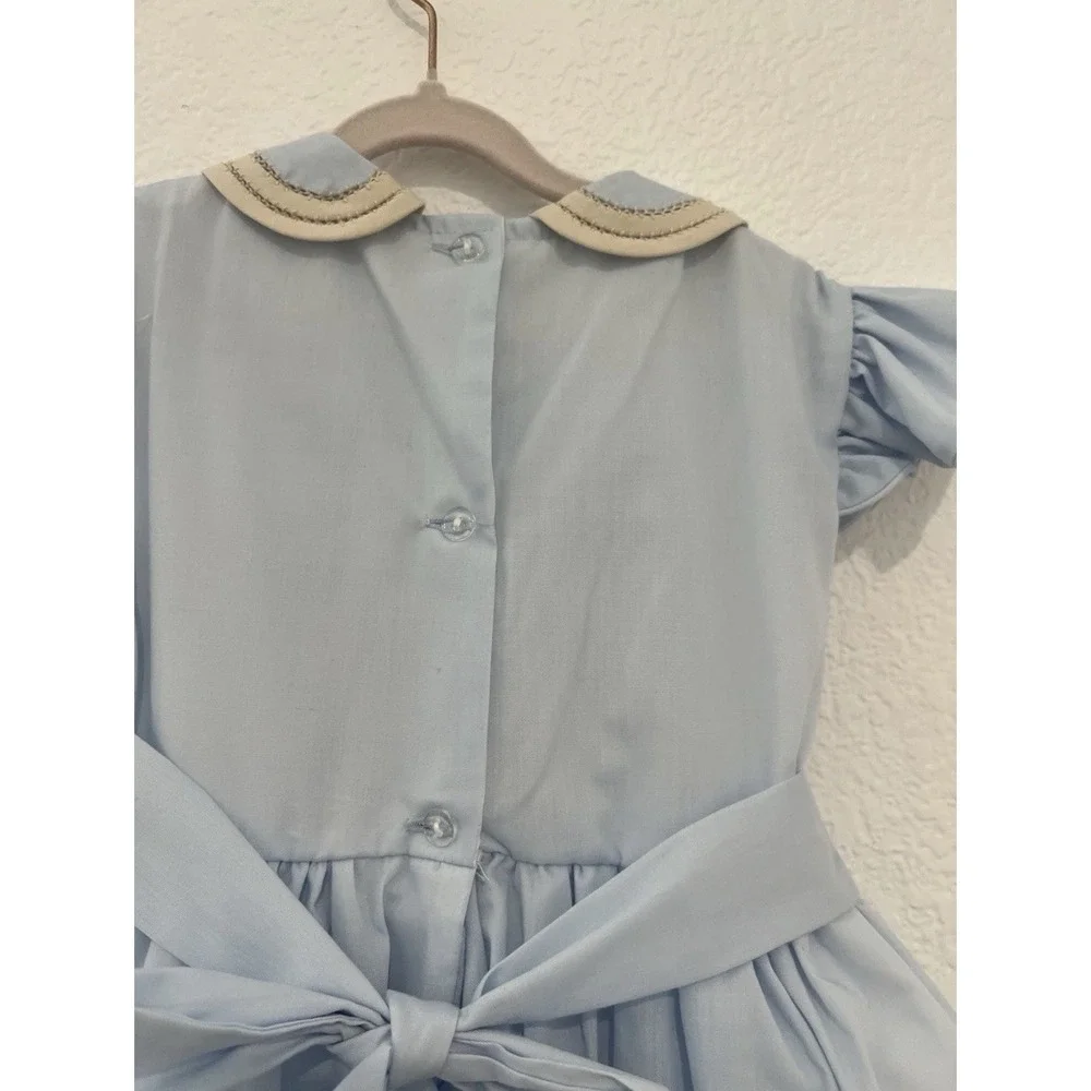 Blue Smocked Hand Made And Hand Beaded Girl's Dress Size 3T-4T NWT